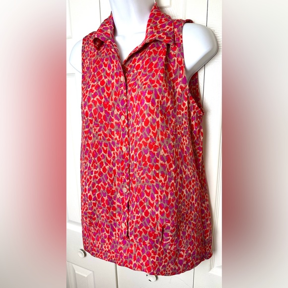 CAbi #3270 Heartbreaker Top Shirt Blouse Red Tan Pink Purple Collared layering - Picture 3 of 10